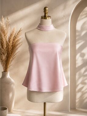 Satin Strapless Choker Camisole in Soft Pink